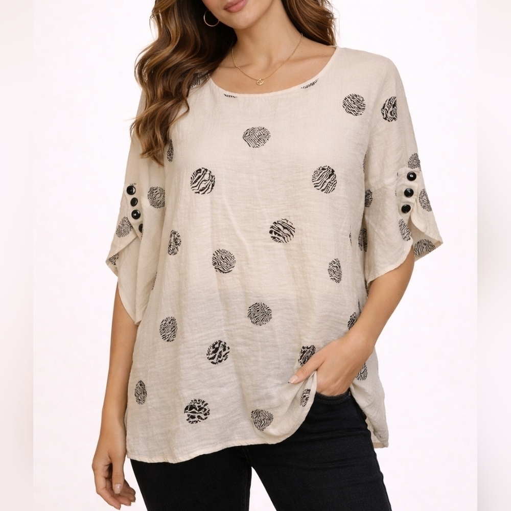 ALI MILES Black & White Polka Dot Scoop Neck Tunic